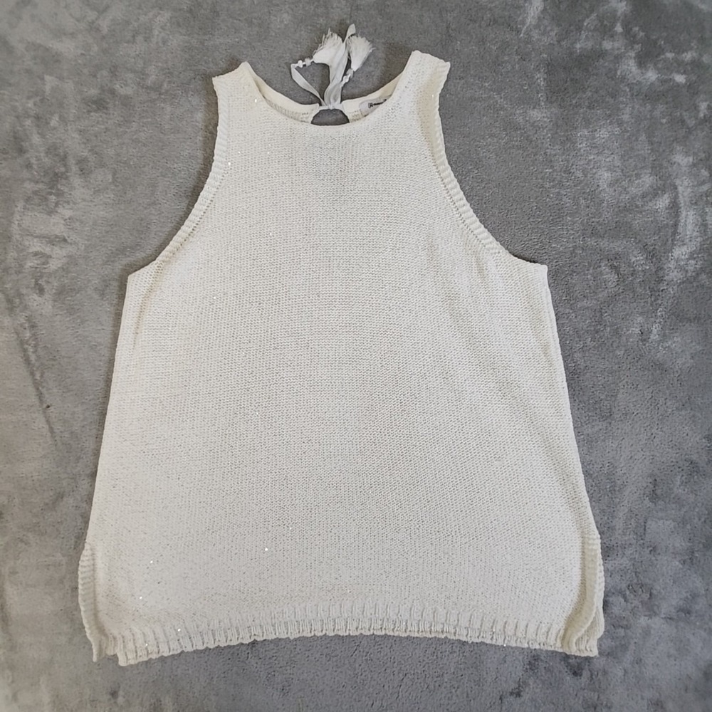 Tommy Bahama Top Women's XL White Woven Key Hole Back Tassel Tie Casual